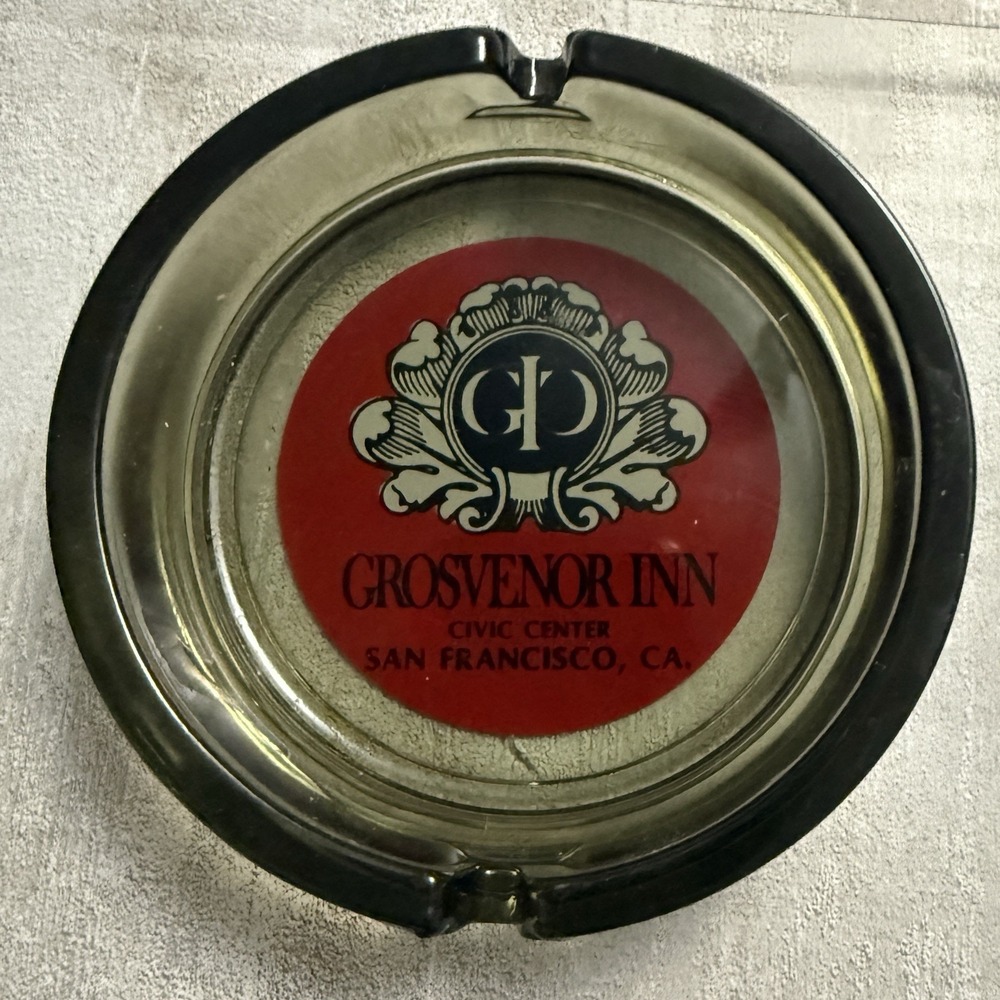 Vintage Grosvenor Inn San Francisco Logo Glass Ashtray Appears Unused Hotel